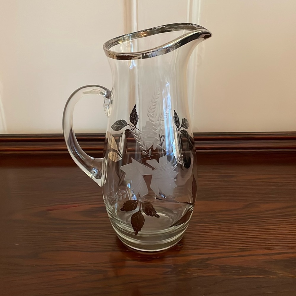 Vintage Large Silver Etched Pitcher